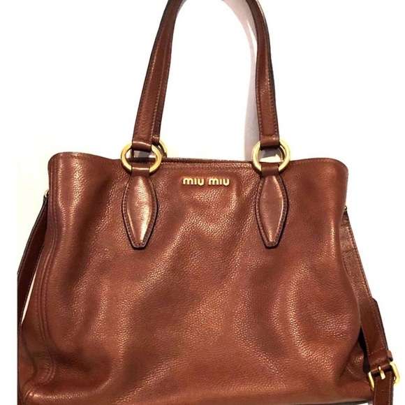 Miu Miu dark Brown Leather Tote with Handles and crossbody strap - Picture 4 of 4